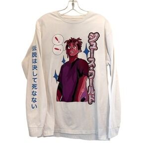 Juice Wrld Anime Graphic Long Sleeve Tee Shirt Cotton Mens Large White